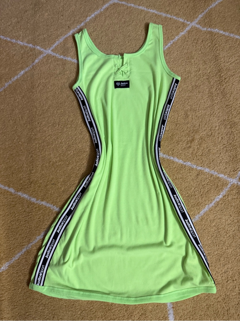 Justice Neon Lime Tank Dress with Black Logo Trim